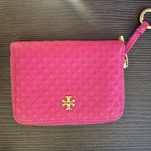 Tory Burch leather zip card holder/coin with chain key - hot pink - Picture 1 of 5